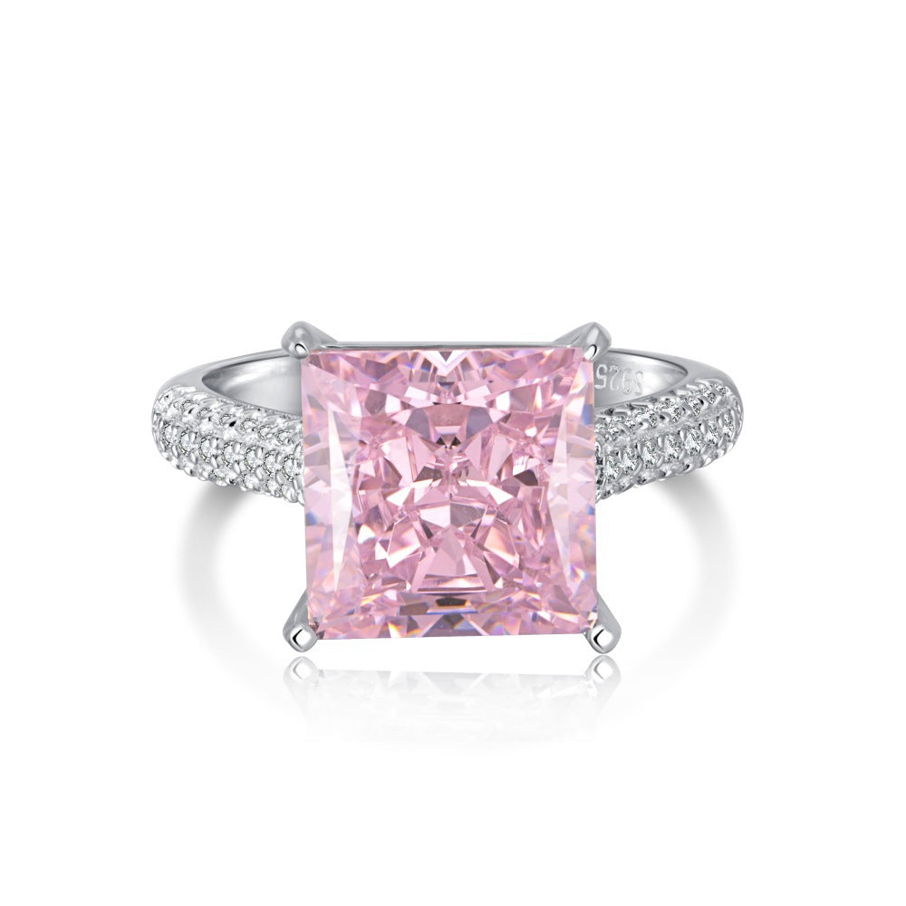 PINK S925 Sterling Silver AAAAA Lab Zircon Super Sparkling Diamond Ring Promising Ring Fashion Women's Ring