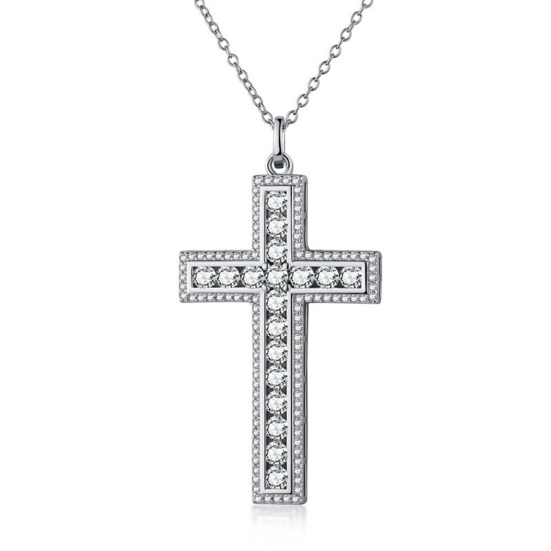 CROSS S925 Sterling Silver Zirconia Super Sparkling Necklace Hippop Necklace