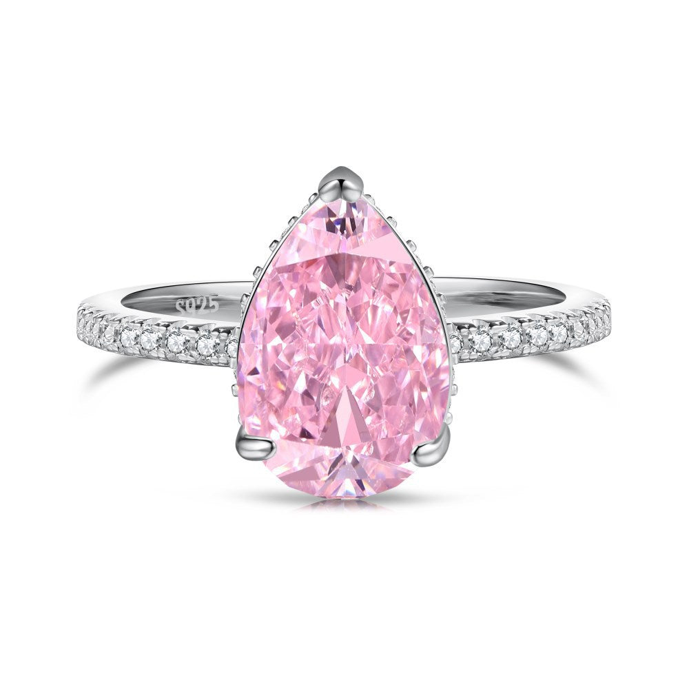 PINK S925 Sterling Silver AAAAA Lab Zircon Super Sparkling Diamond Ring Promising Ring Fashion Women's Ring