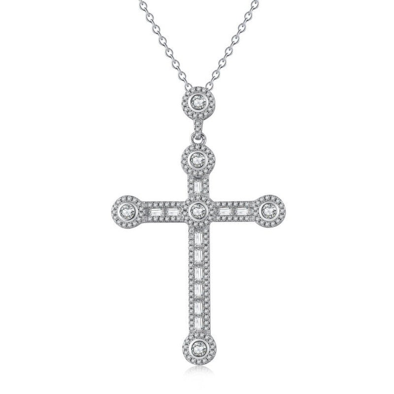 CROSS S925 Sterling Silver Zirconia Super Sparkling Necklace Hippop Necklace