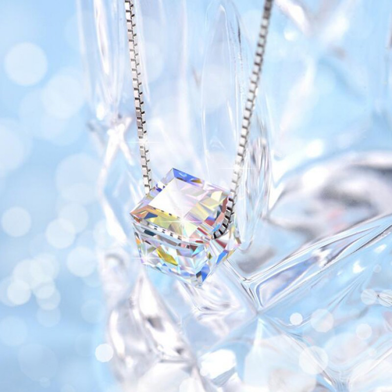 Swarovski 8mm Cube with 925 Sterling Silver Chain Necklace