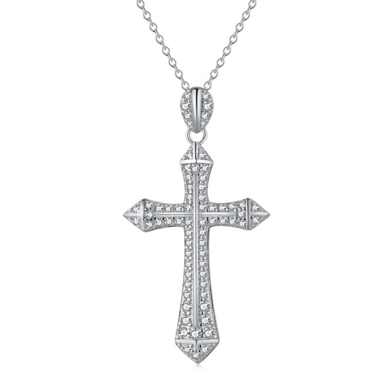 CROSS S925 Sterling Silver Zirconia Super Sparkling Necklace Hippop Necklace