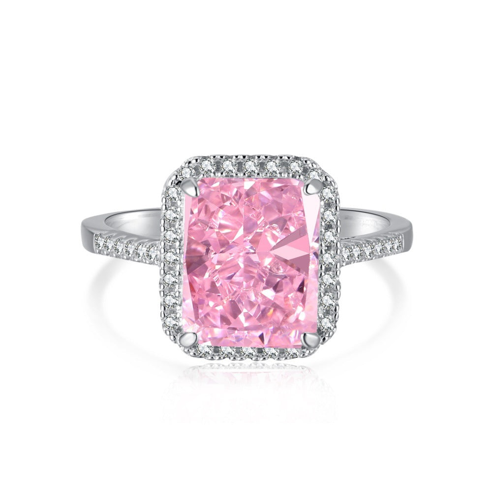 PINK S925 Sterling Silver AAAAA Lab Zircon Super Sparkling Diamond Ring Promising Ring Fashion Women's Ring