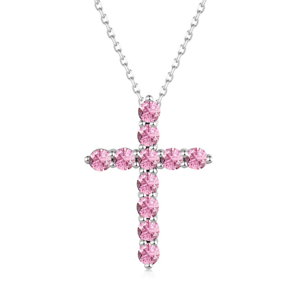 CROSS S925 Sterling Silver Zirconia Super Sparkling Necklace Hippop Necklace