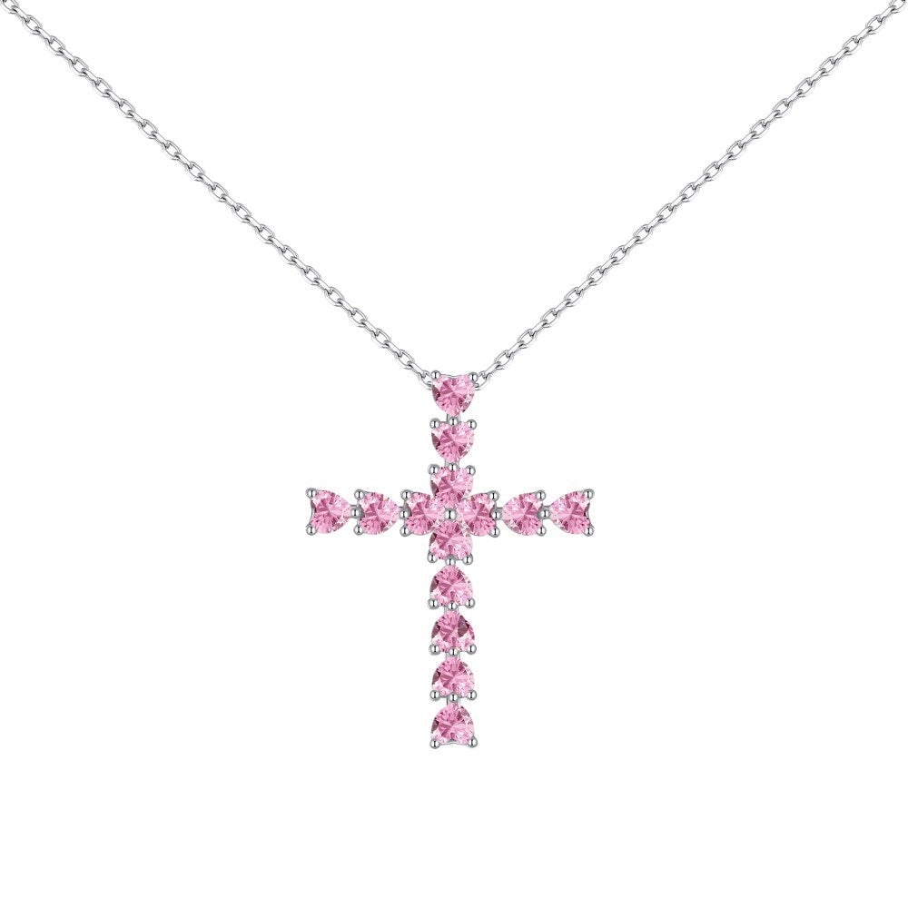 CROSS S925 Sterling Silver Zirconia Super Sparkling Necklace Hippop Necklace