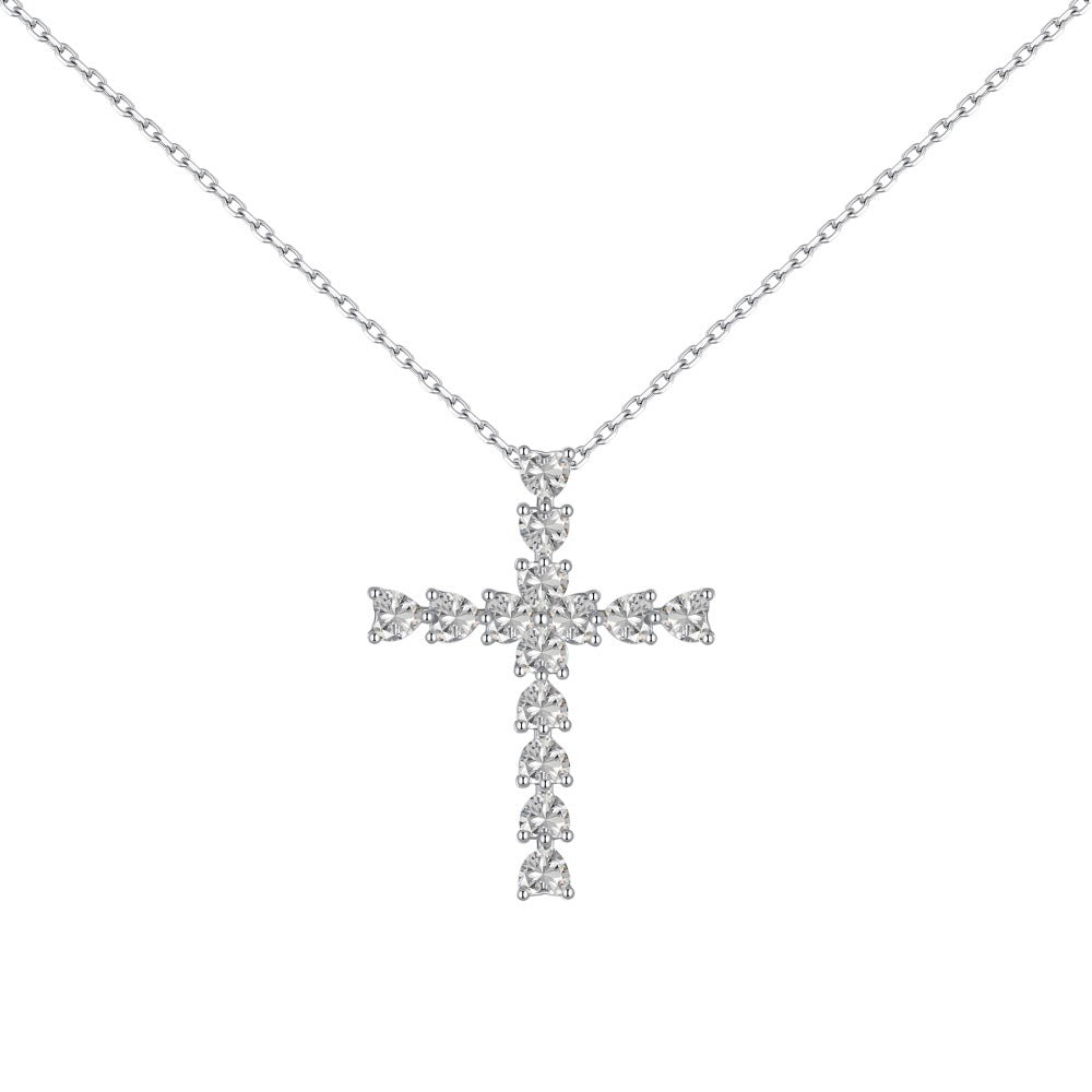 CROSS S925 Sterling Silver Zirconia Super Sparkling Necklace Hippop Necklace