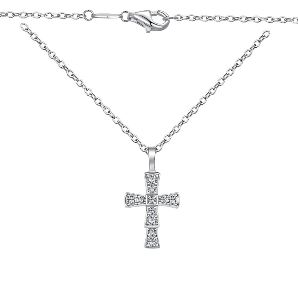 CROSS S925 Sterling Silver Zirconia Super Sparkling Necklace Hippop Necklace