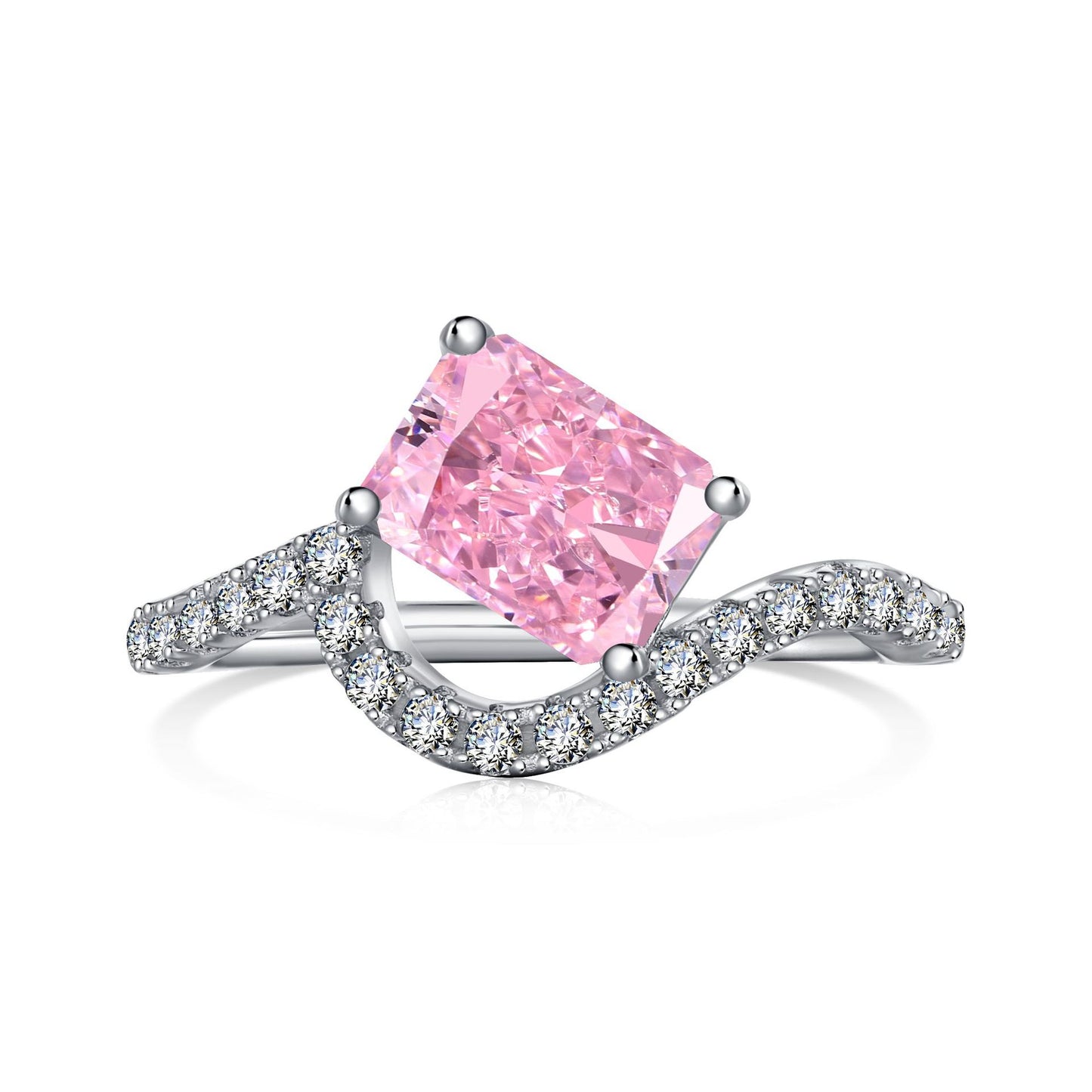 PINK S925 Sterling Silver AAAAA Lab Zircon Super Sparkling Diamond Ring Promising Ring Fashion Women's Ring