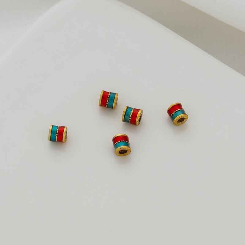 A12-14k gold plated colorful oil barrel shape spacer 3.5X4mm for jewelry making leather strap charm