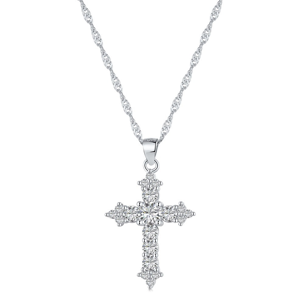 CROSS S925 Sterling Silver Zirconia Super Sparkling Necklace Hippop Necklace