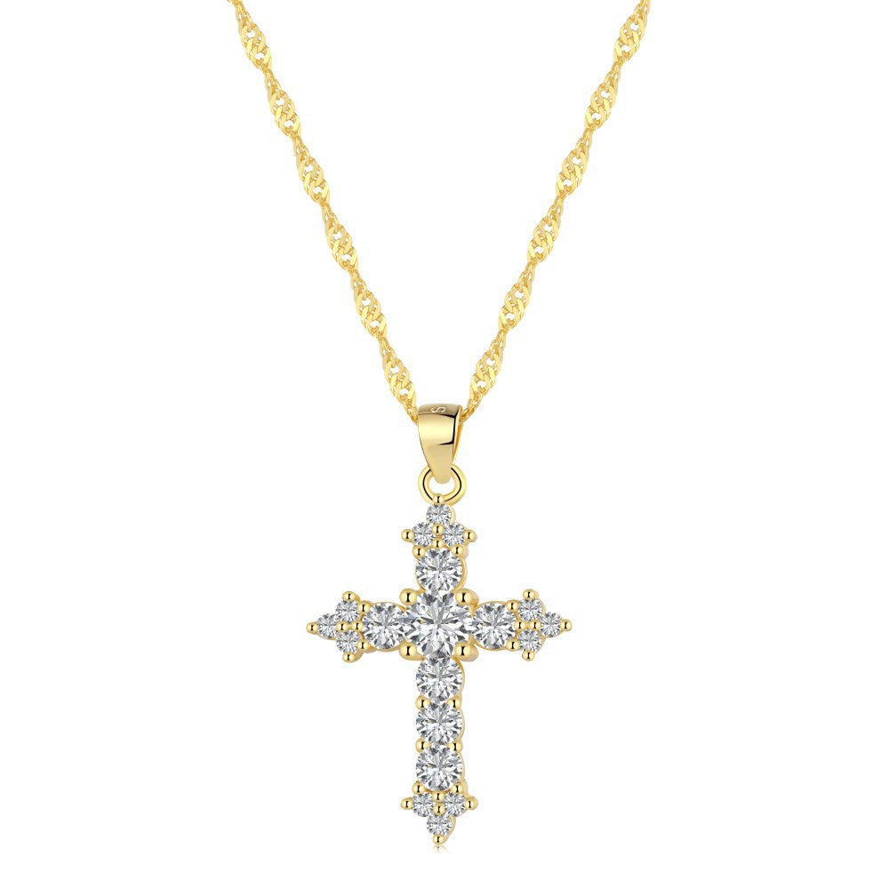 CROSS S925 Sterling Silver Zirconia Super Sparkling Necklace Hippop Necklace