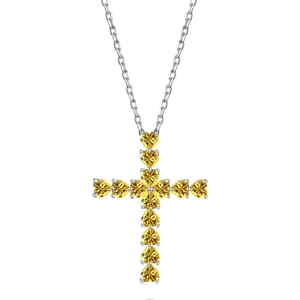 CROSS S925 Sterling Silver Zirconia Super Sparkling Necklace Hippop Necklace