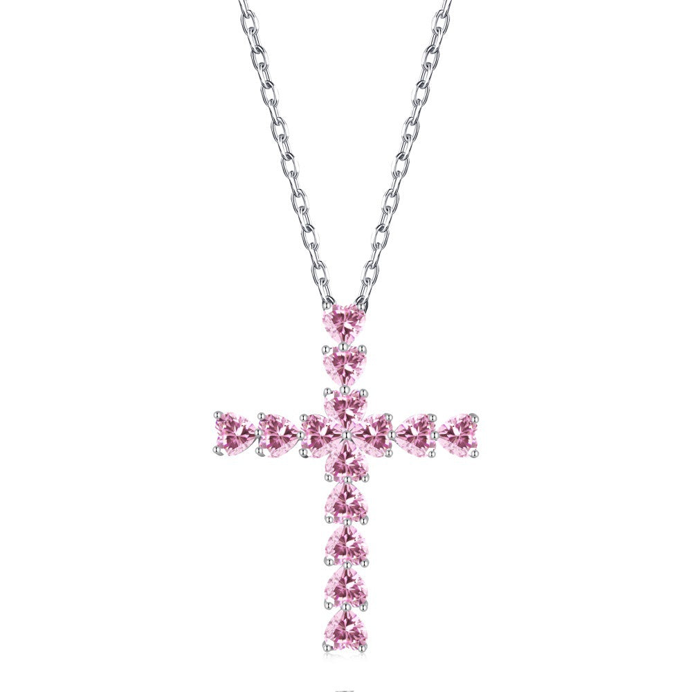 CROSS S925 Sterling Silver Zirconia Super Sparkling Necklace Hippop Necklace