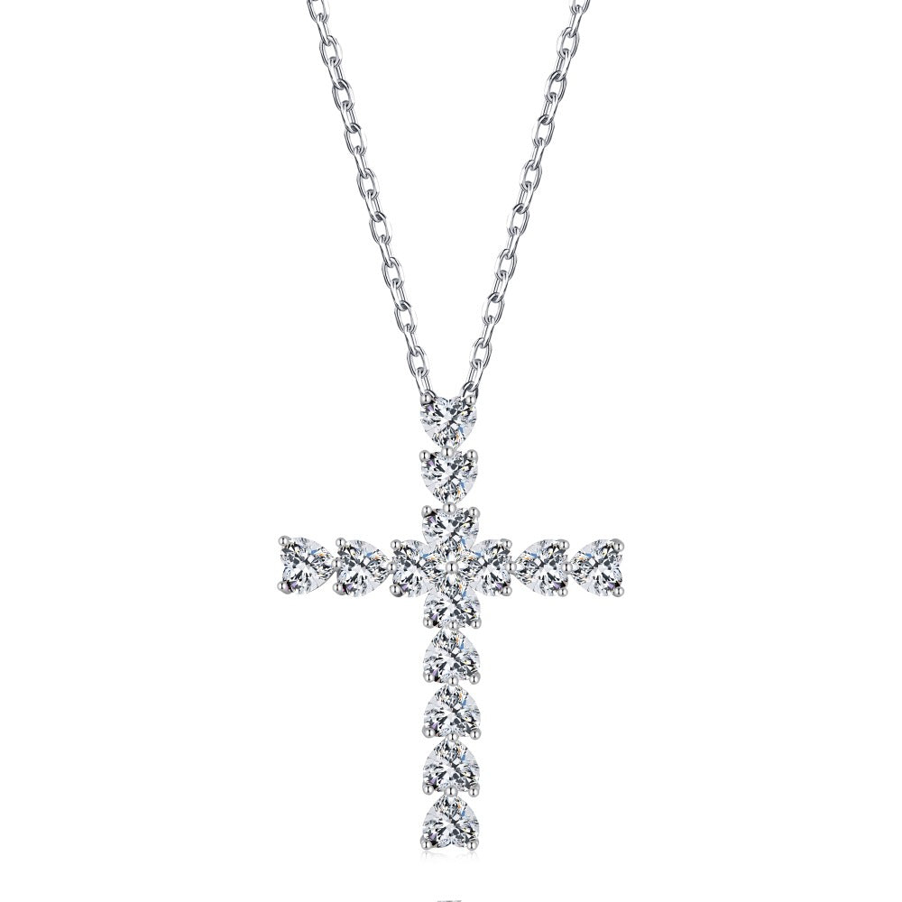 CROSS S925 Sterling Silver Zirconia Super Sparkling Necklace Hippop Necklace