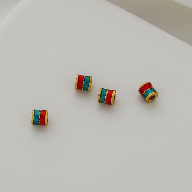 A12-14k gold plated colorful oil barrel shape spacer 3.5X4mm for jewelry making leather strap charm