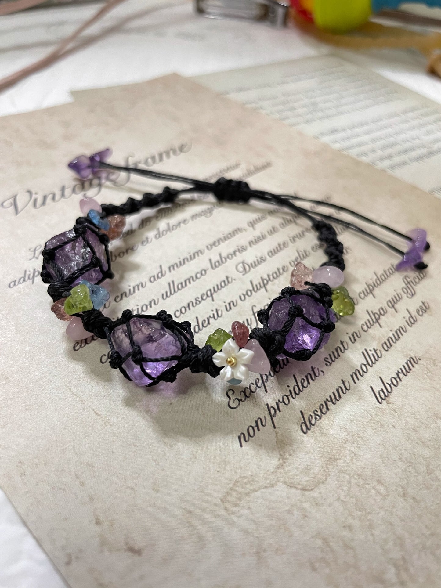 Hand-made Woven Natural Rough Gemstone Energy Healing Stone Bracelet