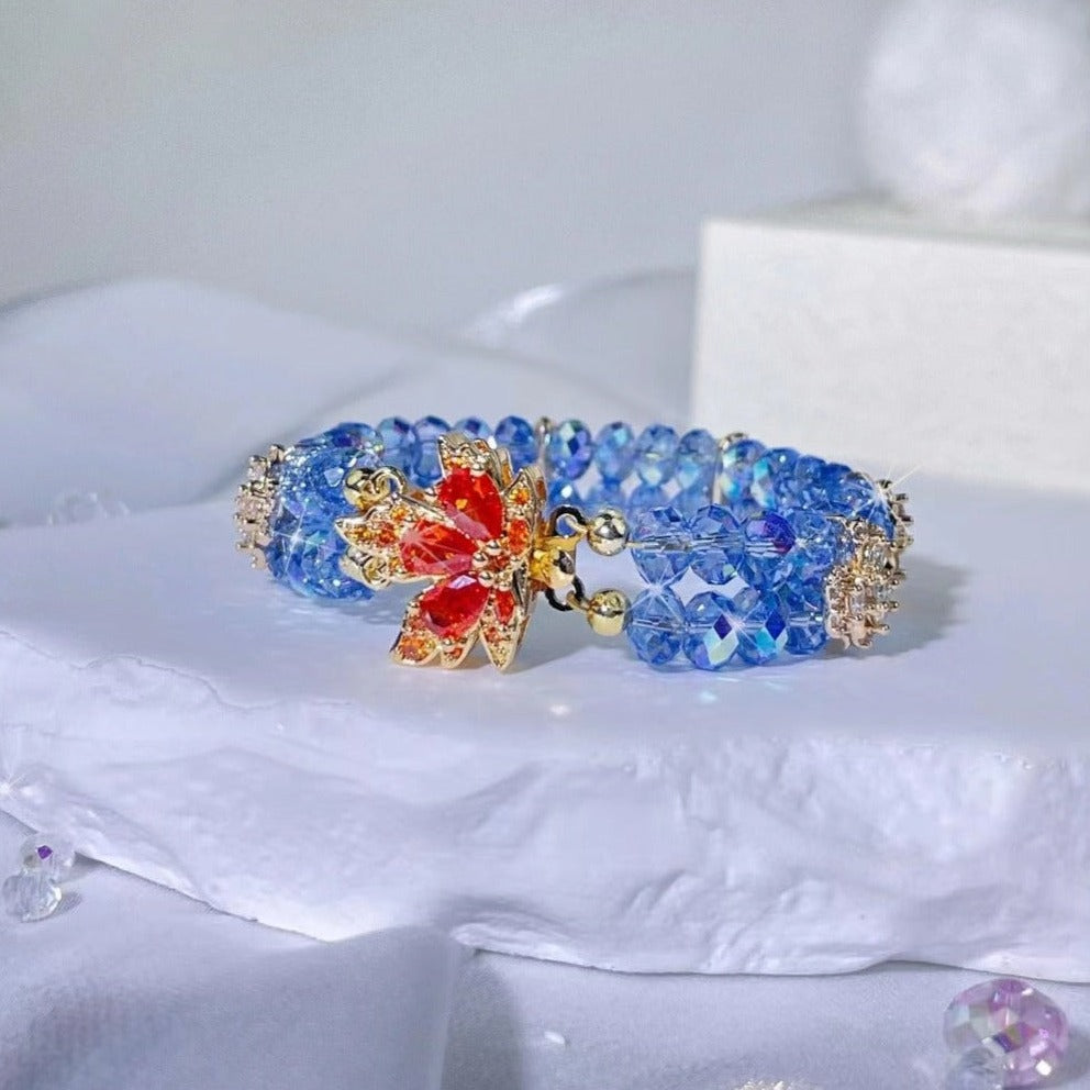 The K9 Crystal Klein Blue and Maple Leaves Double Row Bracelet