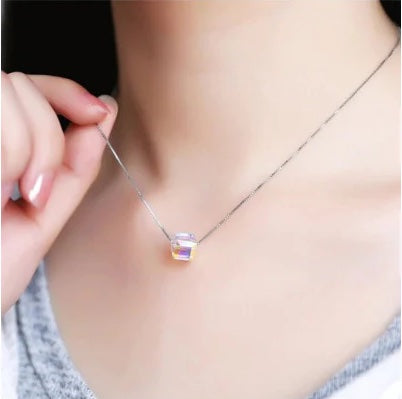 Swarovski 8mm Cube with 925 Sterling Silver Chain Necklace