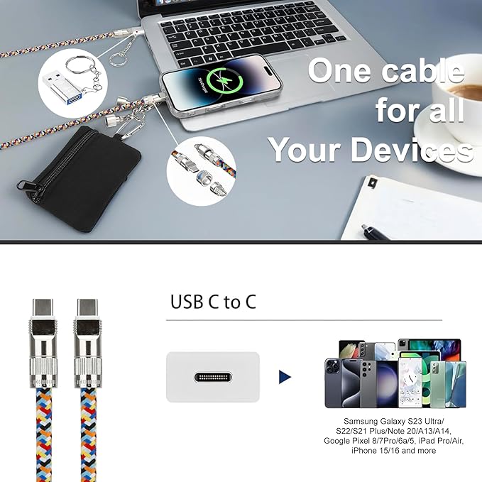 2 IN 1 Hand-Free Phone Charge Strap Cross Body/Hand-held 65W Charging Cable