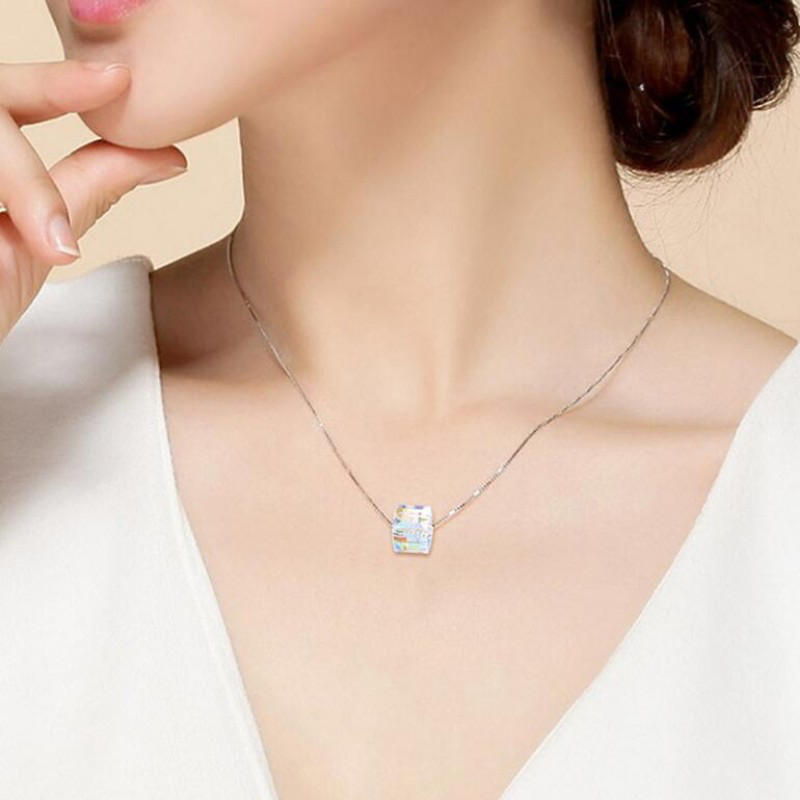 Swarovski 8mm Cube with 925 Sterling Silver Chain Necklace