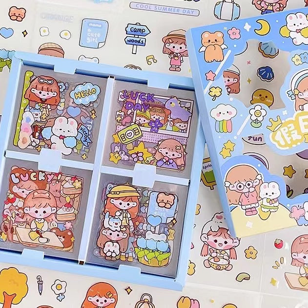 Cute Kawaii 100 Sheets 600+ PET Transparent Cartoon Stickers for ages 15+