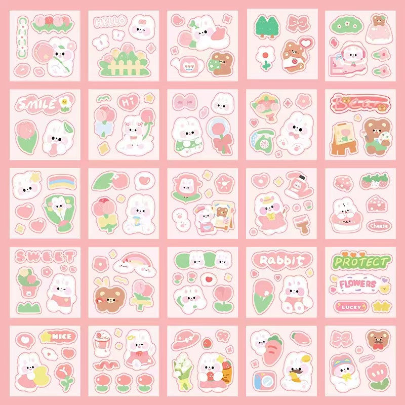 Cute Kawaii 100 Sheets 600+ PET Transparent Cartoon Stickers for ages 15+