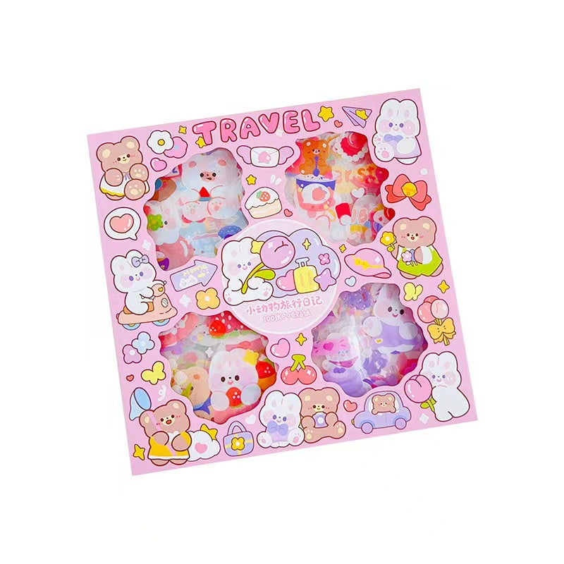 Cute Kawaii 100 Sheets 600+ PET Transparent Cartoon Stickers for ages 15+